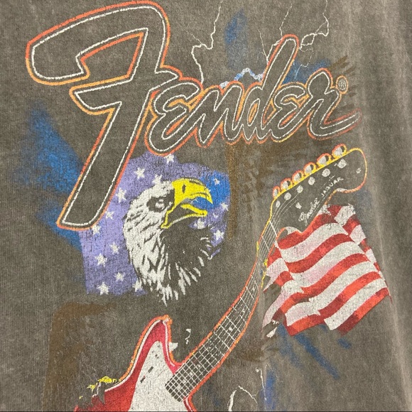 Fender Distressed Vintage Washed Graphic Tee Shirt Eagle American Flag Guitar - Picture 2 of 4